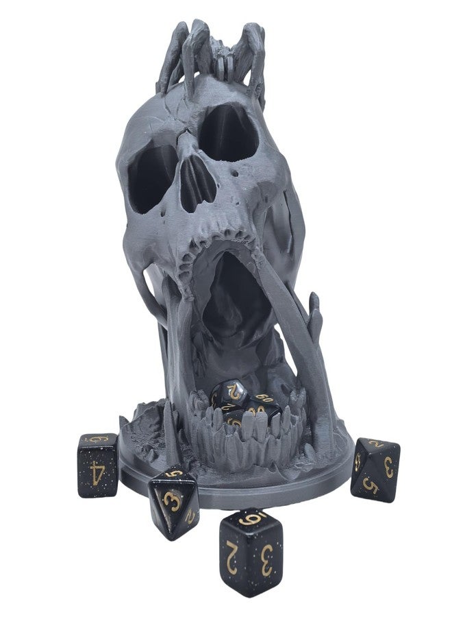 XJPONGC Skull Dice Tower Dungeons and Dragons RPG abletop Roleplaying Game Jail D&D (Random 7PCS D20 Dice Set Included) Silver - Image 1